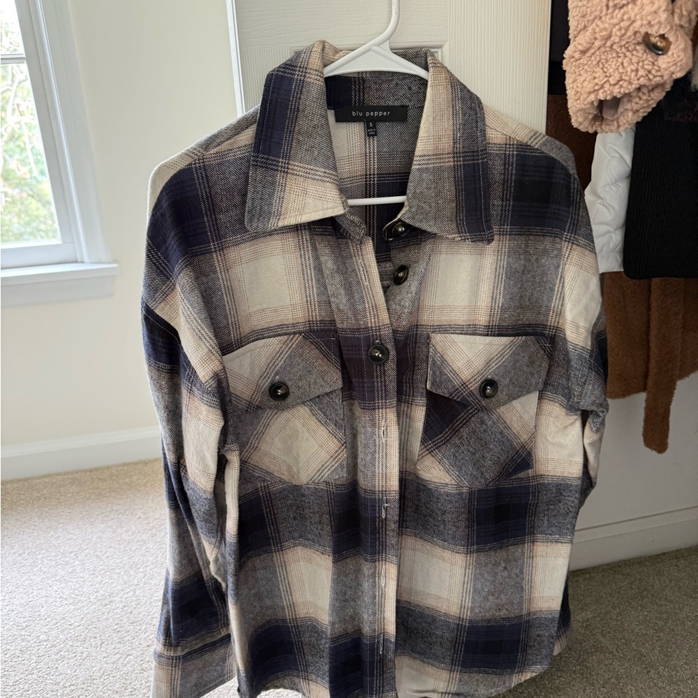 Blu Pepper Plaid Button Down Shirt - Navy and Cream